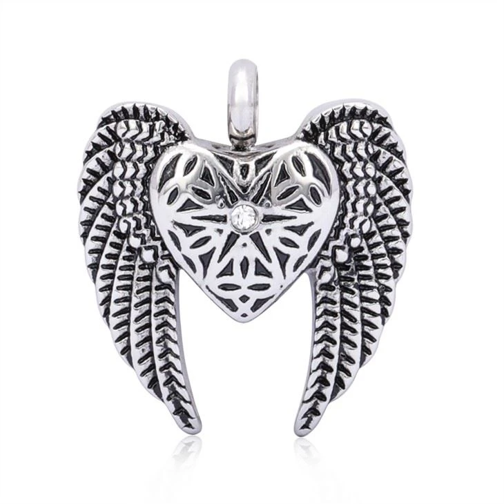Colgante de urna de ala de ángel con corazón