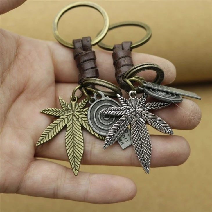 Antique Copper Leaf Keychain | Braided Leather Accessory factory