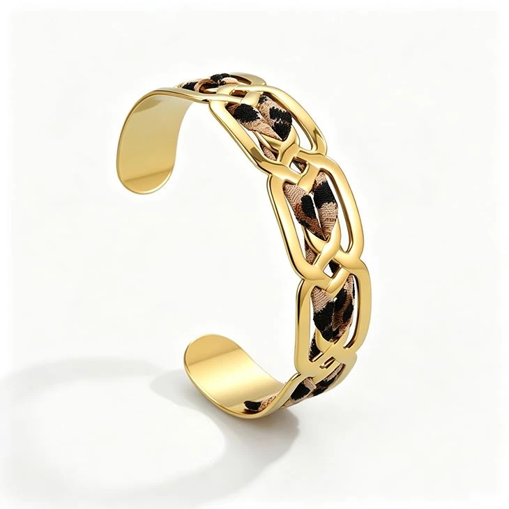 Brazalete con cadena y bufanda de leopardo