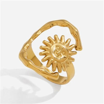 Anillo abierto ajustable con cara de sol