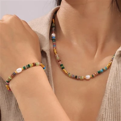 Collar de piedra natural de perlas de dopamina boho
