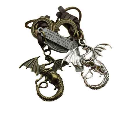 Llavero Dragón de Bronce|Llavero de aleación de cuero trenzado