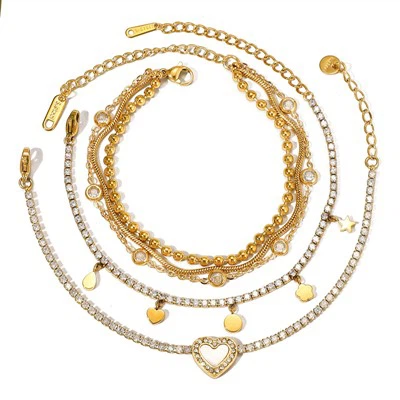 Pulseras de circonitas de acero inoxidable pulido