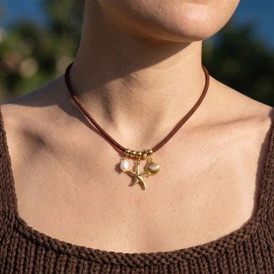 Collar de perlas de estrella de mar retro boho