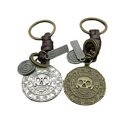 Llavero de tarjeta de calavera|Accesorio vintage de cuero trenzado