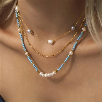 Collar de perlas de agua dulce turquesa