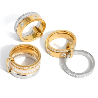 Anillo en capas de circonita cúbica de dos tonos