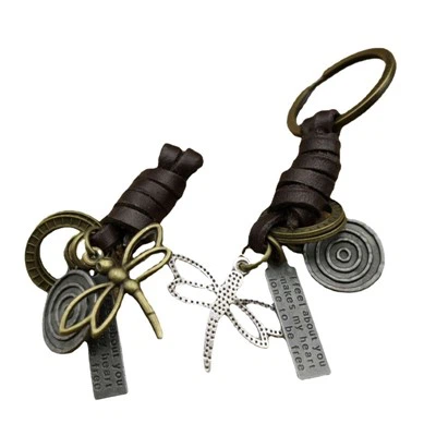 Llavero de libélula vintage|Accesorio de cuero trenzado para hombre