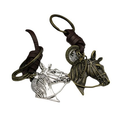 Llavero de cabeza de caballo vintage|Regalo para hombre de cuero trenzado