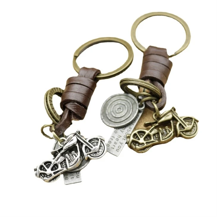 Llavero de motocicleta Steampunk|Llavero de bicicleta de cuero trenzado