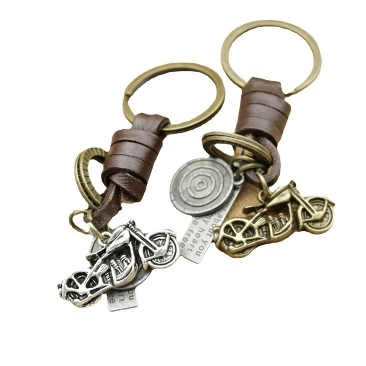 Steampunk Motorcycle Keychain | Braided Leather Bike Key Fob price