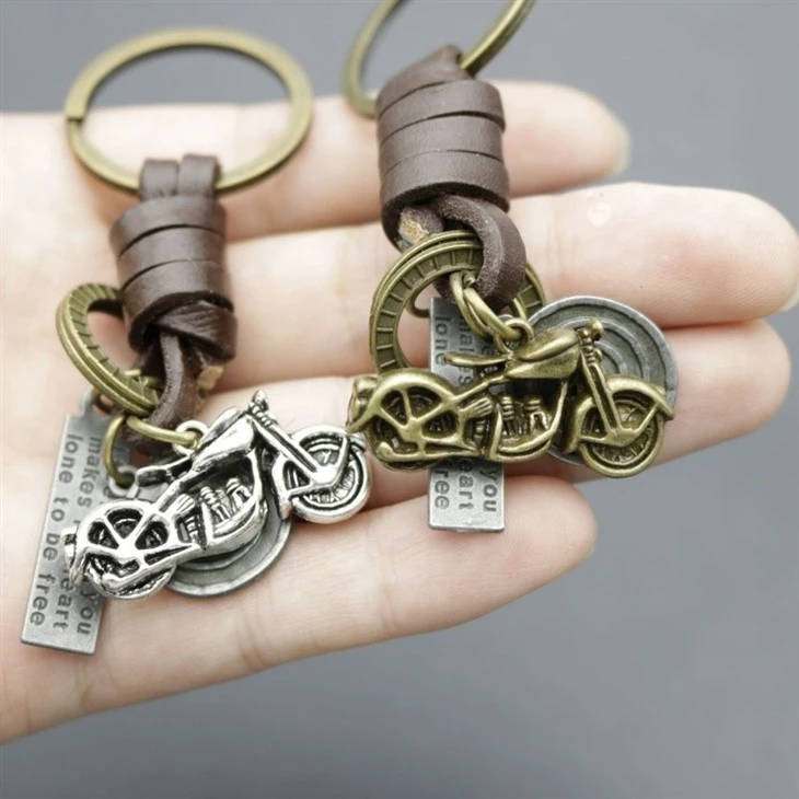 Steampunk Motorcycle Keychain | Braided Leather Bike Key Fob factory
