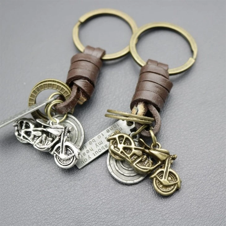 Steampunk Motorcycle Keychain | Braided Leather Bike Key Fob suppliers